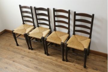 和製ビンテージ　松本民芸家具　ラダーバックがお洒落なラッシチェア4脚セット(ダイニングチェア、椅子、イス、ヴィンテージ)(R-072338)