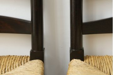 和製ビンテージ　松本民芸家具　ラダーバックがお洒落なラッシチェア4脚セット(ダイニングチェア、椅子、イス、ヴィンテージ)(R-072338)