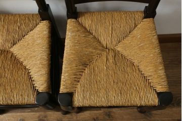 和製ビンテージ　松本民芸家具　ラダーバックがお洒落なラッシチェア4脚セット(ダイニングチェア、椅子、イス、ヴィンテージ)(R-072338)