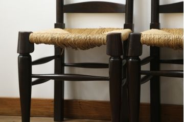 和製ビンテージ　松本民芸家具　ラダーバックがお洒落なラッシチェア4脚セット(ダイニングチェア、椅子、イス、ヴィンテージ)(R-072338)