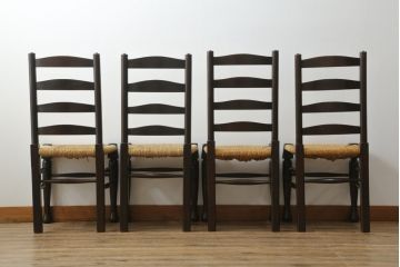 和製ビンテージ　松本民芸家具　ラダーバックがお洒落なラッシチェア4脚セット(ダイニングチェア、椅子、イス、ヴィンテージ)(R-072338)
