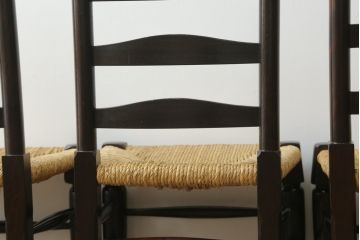 和製ビンテージ　松本民芸家具　ラダーバックがお洒落なラッシチェア4脚セット(ダイニングチェア、椅子、イス、ヴィンテージ)(R-072338)