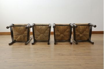 和製ビンテージ　松本民芸家具　ラダーバックがお洒落なラッシチェア4脚セット(ダイニングチェア、椅子、イス、ヴィンテージ)(R-072338)