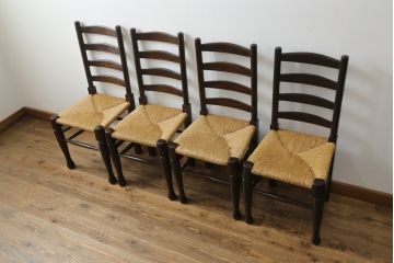 和製ビンテージ　松本民芸家具　ラダーバックがお洒落なラッシチェア4脚セット(ダイニングチェア、椅子、イス、ヴィンテージ)(R-072339)