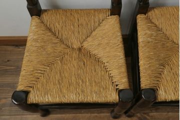 和製ビンテージ　松本民芸家具　ラダーバックがお洒落なラッシチェア4脚セット(ダイニングチェア、椅子、イス、ヴィンテージ)(R-072339)