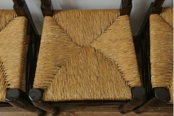 和製ビンテージ　松本民芸家具　ラダーバックがお洒落なラッシチェア4脚セット(ダイニングチェア、椅子、イス、ヴィンテージ)(R-072339)