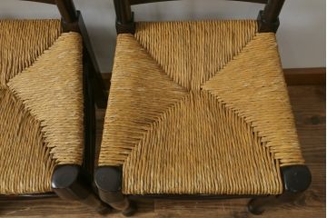 和製ビンテージ　松本民芸家具　ラダーバックがお洒落なラッシチェア4脚セット(ダイニングチェア、椅子、イス、ヴィンテージ)(R-072339)