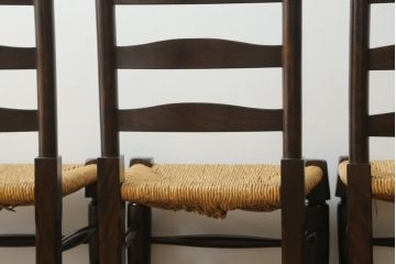 和製ビンテージ　松本民芸家具　ラダーバックがお洒落なラッシチェア4脚セット(ダイニングチェア、椅子、イス、ヴィンテージ)(R-072339)