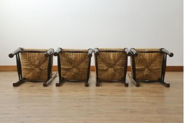 和製ビンテージ　松本民芸家具　ラダーバックがお洒落なラッシチェア4脚セット(ダイニングチェア、椅子、イス、ヴィンテージ)(R-072339)