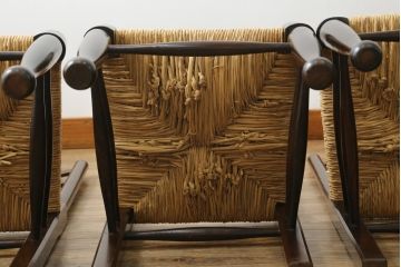和製ビンテージ　松本民芸家具　ラダーバックがお洒落なラッシチェア4脚セット(ダイニングチェア、椅子、イス、ヴィンテージ)(R-072339)