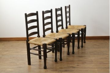 和製ビンテージ　松本民芸家具　ラダーバックがお洒落なラッシチェア4脚セット(ダイニングチェア、椅子、イス、ヴィンテージ)(R-072340)