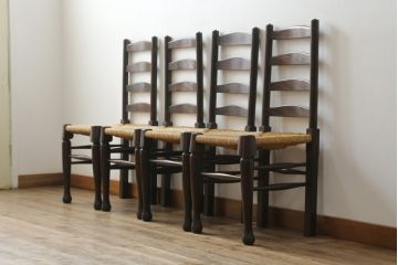 和製ビンテージ　松本民芸家具　ラダーバックがお洒落なラッシチェア4脚セット(ダイニングチェア、椅子、イス、ヴィンテージ)(R-072340)