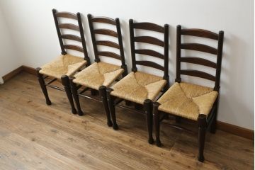 和製ビンテージ　松本民芸家具　ラダーバックがお洒落なラッシチェア4脚セット(ダイニングチェア、椅子、イス、ヴィンテージ)(R-072340)