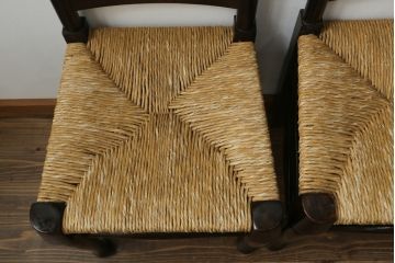 和製ビンテージ　松本民芸家具　ラダーバックがお洒落なラッシチェア4脚セット(ダイニングチェア、椅子、イス、ヴィンテージ)(R-072340)