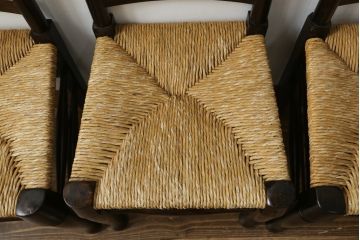 和製ビンテージ　松本民芸家具　ラダーバックがお洒落なラッシチェア4脚セット(ダイニングチェア、椅子、イス、ヴィンテージ)(R-072340)