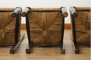 和製ビンテージ　松本民芸家具　ラダーバックがお洒落なラッシチェア4脚セット(ダイニングチェア、椅子、イス、ヴィンテージ)(R-072340)
