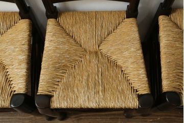 和製ビンテージ　松本民芸家具　ラダーバックがお洒落なラッシチェア4脚セット(ダイニングチェア、椅子、イス、ヴィンテージ)(R-072341)