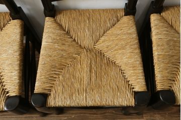 和製ビンテージ　松本民芸家具　ラダーバックがお洒落なラッシチェア4脚セット(ダイニングチェア、椅子、イス、ヴィンテージ)(R-072341)