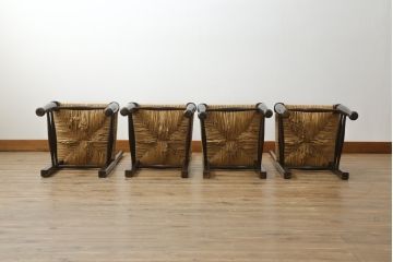 和製ビンテージ　松本民芸家具　ラダーバックがお洒落なラッシチェア4脚セット(ダイニングチェア、椅子、イス、ヴィンテージ)(R-072341)