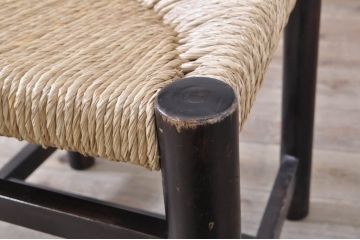 和製ビンテージ　落ち着いた色味とラッシのコントラストがお洒落な民芸風ラッシチェア4脚セット(ダイニングチェア、椅子、イス、ヴィンテージ)(R-072342)