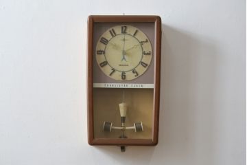 和製アンティーク　精工舎(SEIKOSHA、セイコー)　TRADE(S)MARK　TRANSISTOR CLOCK(トランジスタクロック)　昭和レトロ　スケルトンデザインがおしゃれな掛け時計(柱時計、古時計、振り子時計)(R-072343)