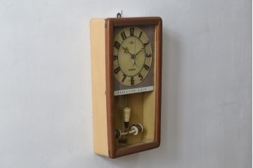 和製アンティーク　精工舎(SEIKOSHA、セイコー)　TRADE(S)MARK　TRANSISTOR CLOCK(トランジスタクロック)　昭和レトロ　スケルトンデザインがおしゃれな掛け時計(柱時計、古時計、振り子時計)(R-072343)