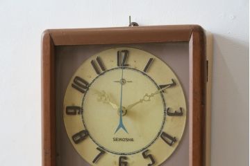 和製アンティーク　精工舎(SEIKOSHA、セイコー)　TRADE(S)MARK　TRANSISTOR CLOCK(トランジスタクロック)　昭和レトロ　スケルトンデザインがおしゃれな掛け時計(柱時計、古時計、振り子時計)(R-072343)