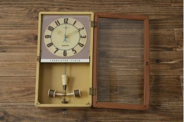 和製アンティーク　精工舎(SEIKOSHA、セイコー)　TRADE(S)MARK　TRANSISTOR CLOCK(トランジスタクロック)　昭和レトロ　スケルトンデザインがおしゃれな掛け時計(柱時計、古時計、振り子時計)(R-072343)