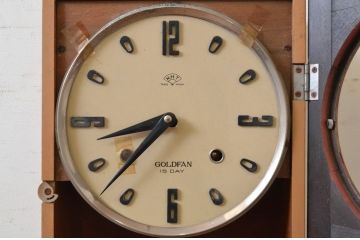 和製アンティーク　ペイント仕上げ限定　堀田時計店　N.H.T　GOLDFAN　15DAY　珍しいデザインのレトロな掛け時計(柱時計、古時計、振り子時計)(R-072351)