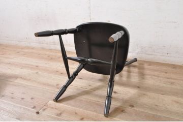 和製ビンテージ　松本民芸家具　#16型スピンドルチェア　ゆったりと座れるダイニングチェア4脚セット(板座チェア、椅子、イス、ヴィンテージ)(定価4脚で約40万円)(R-072360)