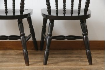 和製ビンテージ　松本民芸家具　#16型スピンドルチェア　ゆったりと座れるダイニングチェア2脚セット(板座チェア、椅子、イス、ヴィンテージ)(定価2脚で約20万円)(R-072368)