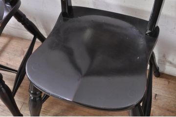 和製ビンテージ　松本民芸家具　#49A型ワイコムチェア　落ち着いた色味と滑らかな質感が美しいダイニングチェア4脚セット(板座チェア、椅子、イス、ヴィンテージ、バラ売り可能)(定価4脚で約42万円)(R-072369)