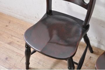 和製ビンテージ　松本民芸家具　#49A型ワイコムチェア　落ち着いた色味と滑らかな質感が美しいダイニングチェア3脚セット(板座チェア、椅子、イス、ヴィンテージ)(定価3脚で約31万5千円)(R-072373)