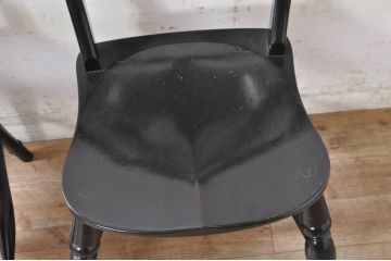 和製ビンテージ　松本民芸家具　#49A型ワイコムチェア　落ち着いた色味と滑らかな質感が美しいダイニングチェア2脚セット(板座チェア、椅子、イス、ヴィンテージ)(定価2脚で約21万円)(R-072374)