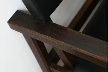和製ビンテージ　松本民芸家具　特注　ナラ材　合皮　シンプルでスタイリッシュなアームチェア2脚セット(ダイニングチェア、椅子、イス、ヴィンテージ)(R-072377)