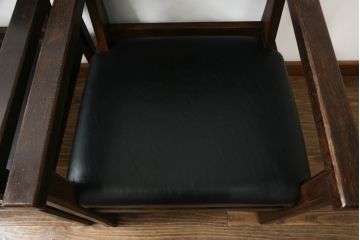 和製ビンテージ　松本民芸家具　特注　ナラ材　合皮　シンプルでスタイリッシュなアームチェア2脚セット(ダイニングチェア、椅子、イス、ヴィンテージ)(R-072377)