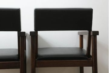 和製ビンテージ　松本民芸家具　特注　ナラ材　合皮　シンプルでスタイリッシュなアームチェア2脚セット(ダイニングチェア、椅子、イス、ヴィンテージ)(R-072377)