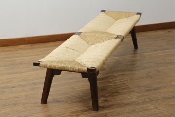 和製ビンテージ　松本民芸家具　#519型長スツール　アジアンテイストのお部屋におすすめのラッシベンチ(6尺、長椅子、ヴィンテージ)(定価約33万円)(R-072379)