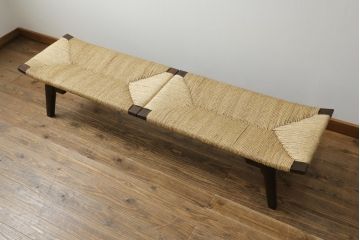 和製ビンテージ　松本民芸家具　#519型長スツール　アジアンテイストのお部屋におすすめのラッシベンチ(6尺、長椅子、ヴィンテージ)(定価約33万円)(R-072379)