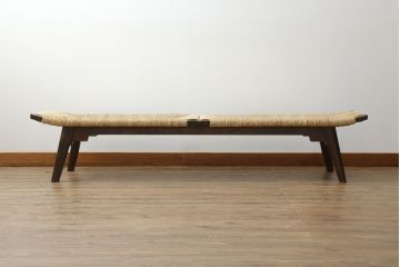 和製ビンテージ　松本民芸家具　#519型長スツール　アジアンテイストのお部屋におすすめのラッシベンチ(6尺、長椅子、ヴィンテージ)(定価約33万円)(R-072379)