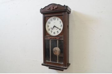 和製アンティーク　堀田時計店　TRADE MARK(トレードマーク)　N.H.T　CROWNFAN(クラウンファン)　30DAY　レリーフとクラシカルなデザインが魅力の掛け時計(柱時計、古時計、振り子時計)(R-072402)
