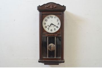和製アンティーク　堀田時計店　TRADE MARK(トレードマーク)　N.H.T　CROWNFAN(クラウンファン)　30DAY　レリーフとクラシカルなデザインが魅力の掛け時計(柱時計、古時計、振り子時計)(R-072402)