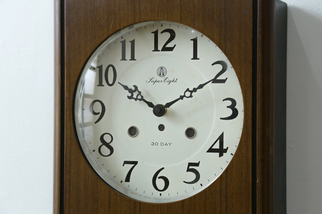 和製アンティーク　愛知時計電機(アイチ、AICHI)　AC TRADE MARK(トレードマーク)　Super Eight (スーパーエイト)　30DAY　レトロモダンなデザインが魅力的な掛け時計　(R-072411)