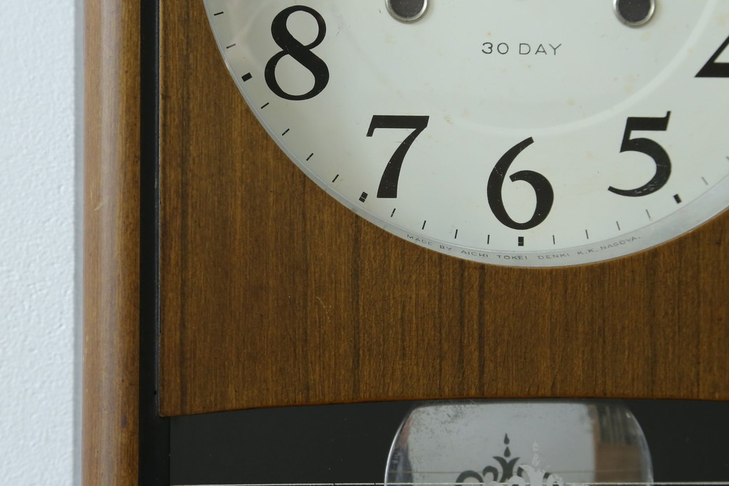 和製アンティーク　愛知時計電機(アイチ、AICHI)　AC TRADE MARK(トレードマーク)　Super Eight (スーパーエイト)　30DAY　レトロモダンなデザインが魅力的な掛け時計　(R-072411)