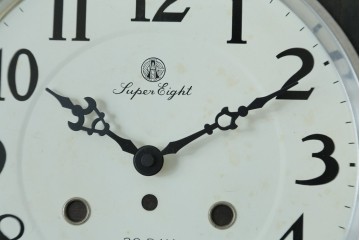 和製アンティーク　愛知時計電機(アイチ、AICHI)　AC TRADE MARK(トレードマーク)　Super Eight (スーパーエイト)　30DAY　レトロモダンなデザインが魅力的な掛け時計　(R-072411)