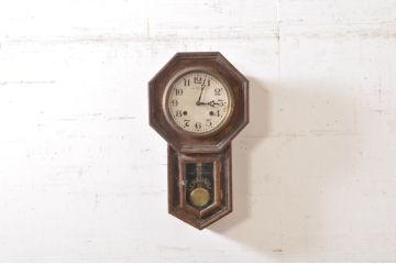 和製アンティーク　銓工舎(SENKOSHA)　MADE(Y)TOKYO　TRADE(S)MARK　BESTANSONIA CLOCK　古い木味が魅力的な掛け時計(柱時計、古時計、八角時計、振り子時計)(R-072421)