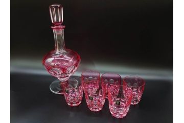 カガミクリスタル　KAGAMI CRYSTAL　鮮やかな色彩と繊細なカットが魅力的なデカンタセット(デキャンタ、グラス6客、ガラス、硝子、ロックグラス、水差し、酒器)(R-072467)