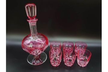 カガミクリスタル　KAGAMI CRYSTAL　鮮やかな色彩と繊細なカットが魅力的なデカンタセット(デキャンタ、グラス6客、ガラス、硝子、ロックグラス、水差し、酒器)(R-072467)