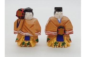 奈良人形　一刀彫　染川宗進(白鹿園)　五段　十五人揃　小さくて可愛らしい雛人形(ひな人形、雛壇、段飾、木製、木彫り、置物、共箱付き)(R-072471)