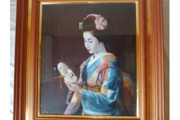 小松崎邦雄　10F(10号)　白い顔　優美な姿に思わず見惚れてしまう油彩(舞妓、絵画、油絵、人物画、額装、箱付き)(R-072475)